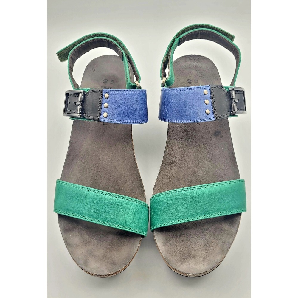 Naot Alpha Blue Green Leather Wedge Sandals Size 9 (EU 40) Comfort Strappy Shoes - Picture 2 of 12
